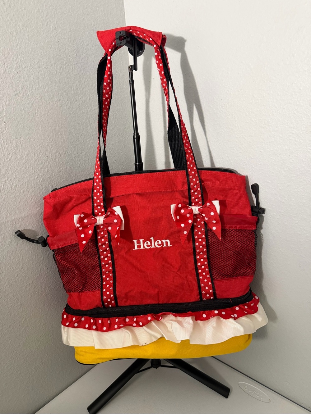 Red Polka-Dot Ribbon Tote Bag with Personalized Embroidery